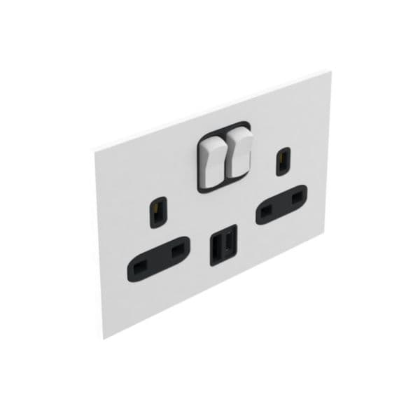 Art d'Arnould - Combi 2 BS 13 A SW socket SP+ USB A+C 3A 15W - Epure satin white
