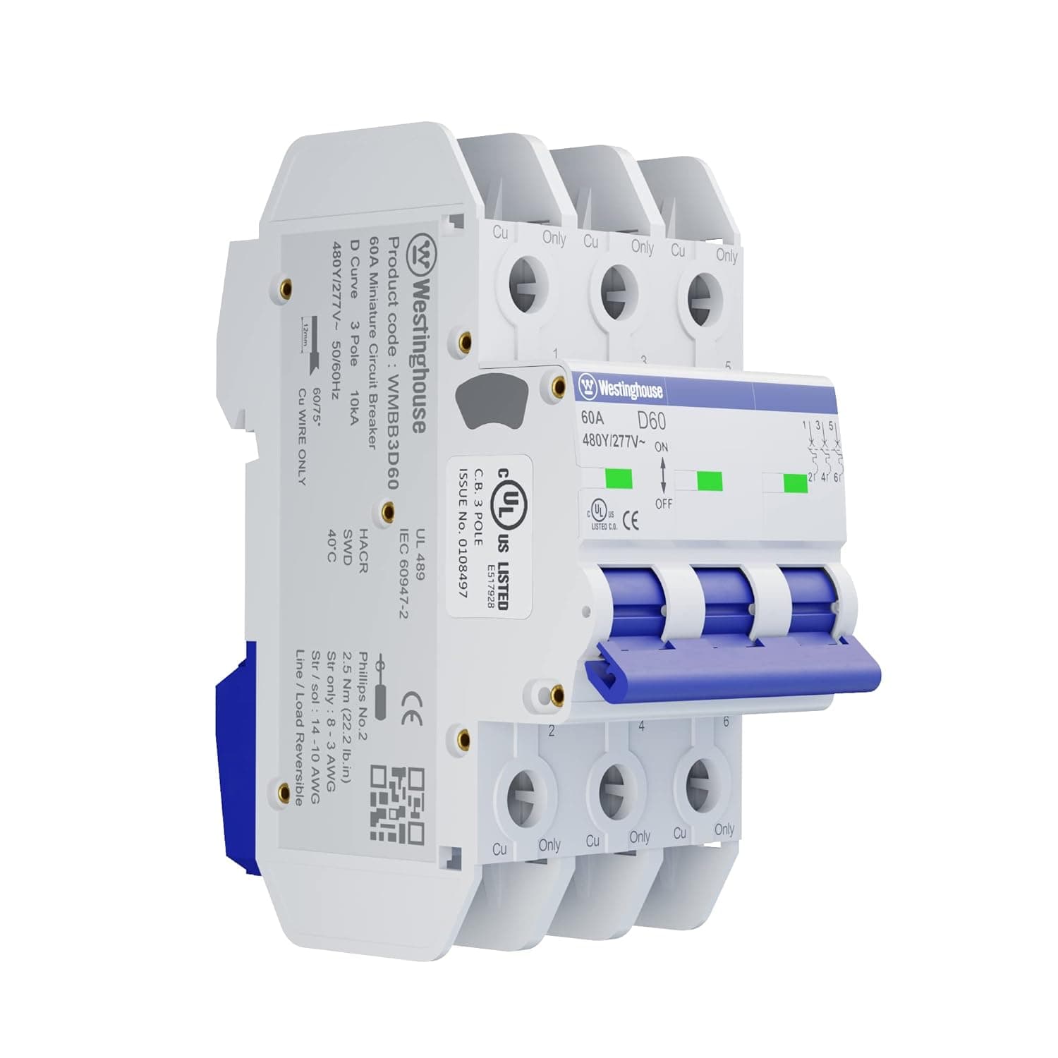 60A 3 Pole Miniature Circuit Breaker (D Curve)