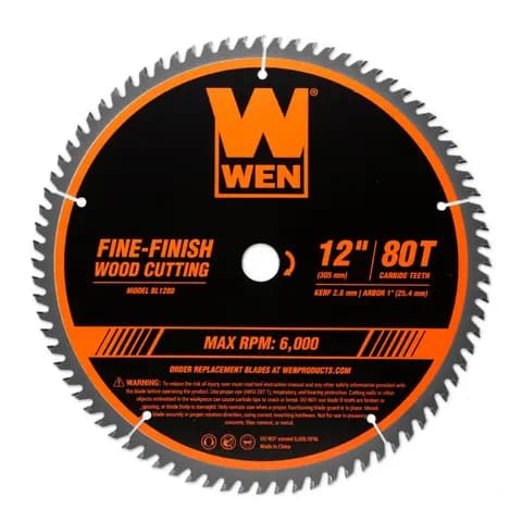 WEN BL1280 12-Inch 80-Tooth Fine-Finish Professional Woodworking Saw Blade for Miter Saws and Table